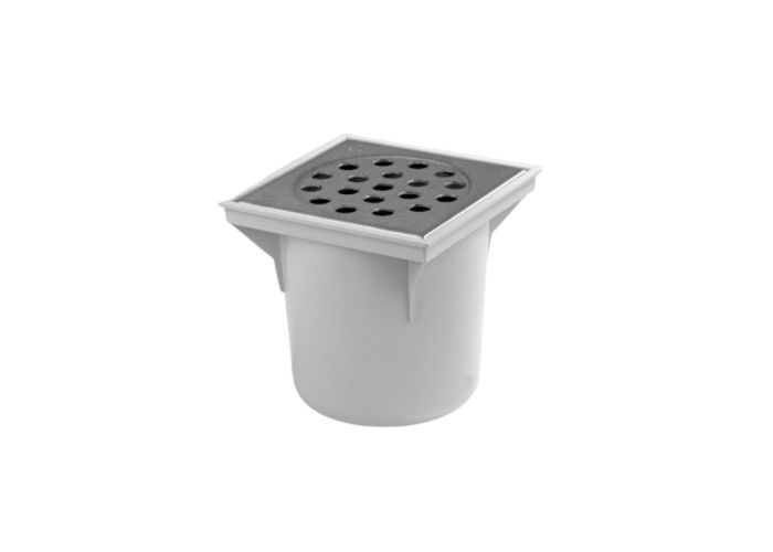 Vloerput grijs onderuitlaat rvs deksel200x200x75mm