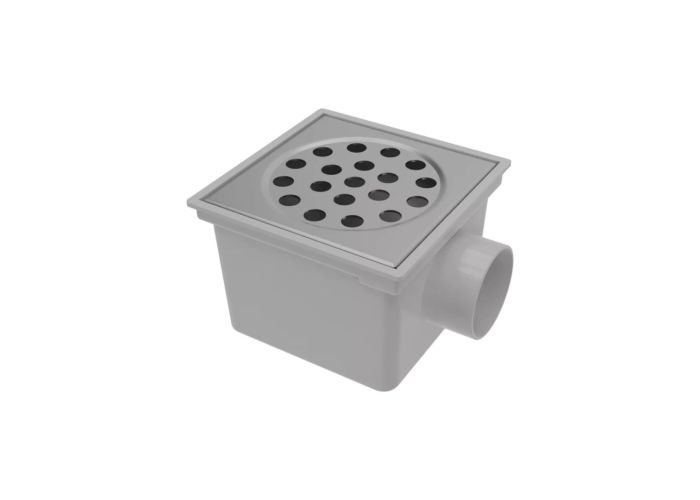 Vloerput grijs zijuitlaat rvs deksel 200x200x75mm