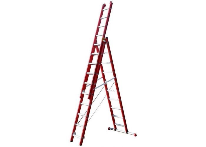 4tecx reformladder 3-delig aluminium met steun balk 3x12 treden