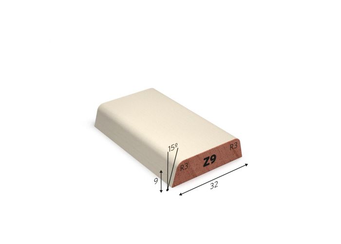 Hardhout glaslat z9 wit gegrond 9x32mm