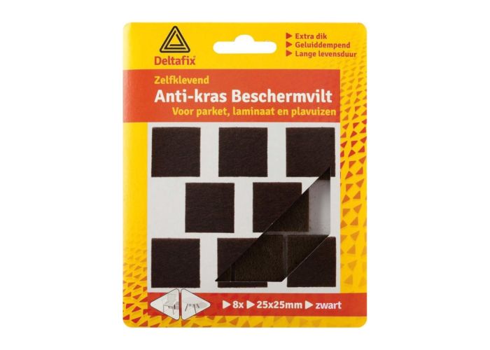 Deltafix anti krasvilt zelfklevend vierkant zwart 25 mm x 25 mm/8 st Deltafix anti krasvilt zelfklevend vierkant zwart 25 mm x 25 mm/8 st