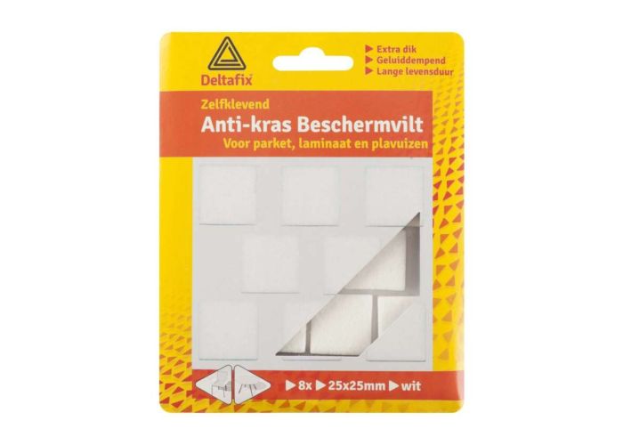 Deltafix anti krasvilt zelfklevend vierkant wit 25 mm x 25 mm/8 st