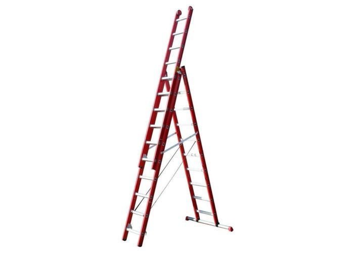 4tecx reformladder 3-delig aluminium met steun balk 3x10 treden