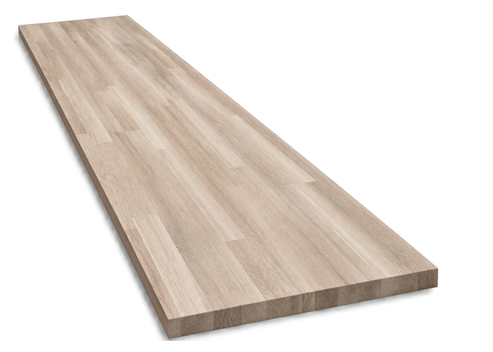 Massief werkblad Europees Europees Eiken A/B gevingerlast en gelamineerd 420x122cm dikte 38mm