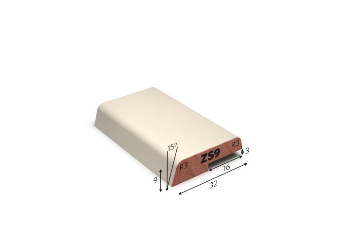 Hardhout glaslat zs9 wit gegrond 9x32mm
