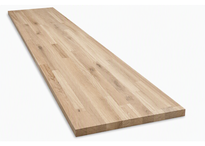 Massief werkblad rustiek (wild) Eiken gevingerlast en gelamineerd 300x65cm dikte 26mm