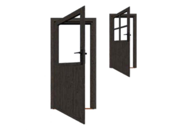 Deur vuren enkel glas zwart links 201,8x91.5cm inbouwmaat 199,5x86.5cm deurmaat 193x78cm