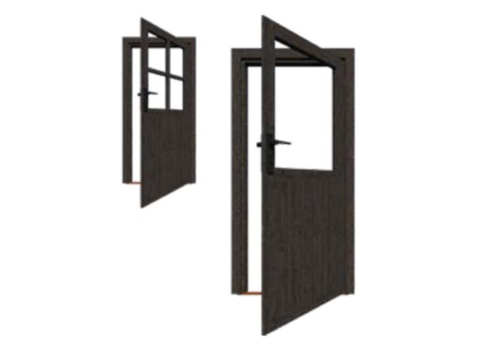 Deur vuren enkel glas zwart rechts 201,8x91.5cm inbouwmaat 199,5x86.5cm deurmaat 193x78cm