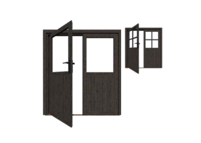 Deur vuren dubbel glas zwart 201,8x169.7cm inbouwmaat 199,5x164.5cm deurmaat 2 x 193x78cm