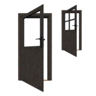 Deur vuren enkel glas zwart links 201,8x91.5cm inbouwmaat 199,5x86.5cm deurmaat 193x78cm