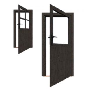 Deur vuren enkel glas zwart rechts 201,8x91.5cm inbouwmaat 199,5x86.5cm deurmaat 193x78cm